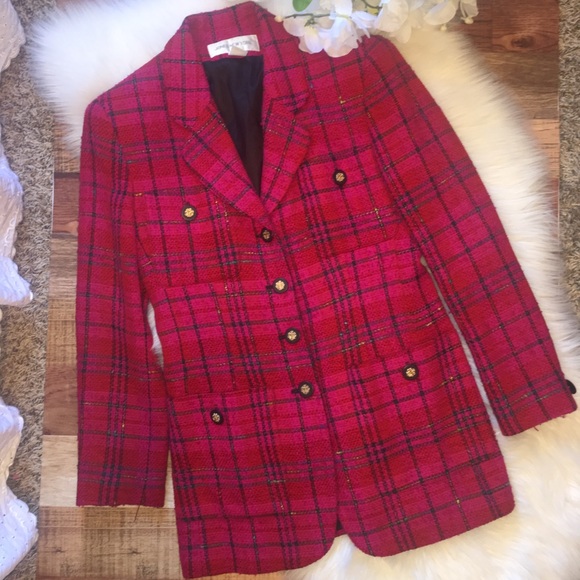 Jones New York Tweed Blazer Pink Plaid 6 - Picture 2 of 8